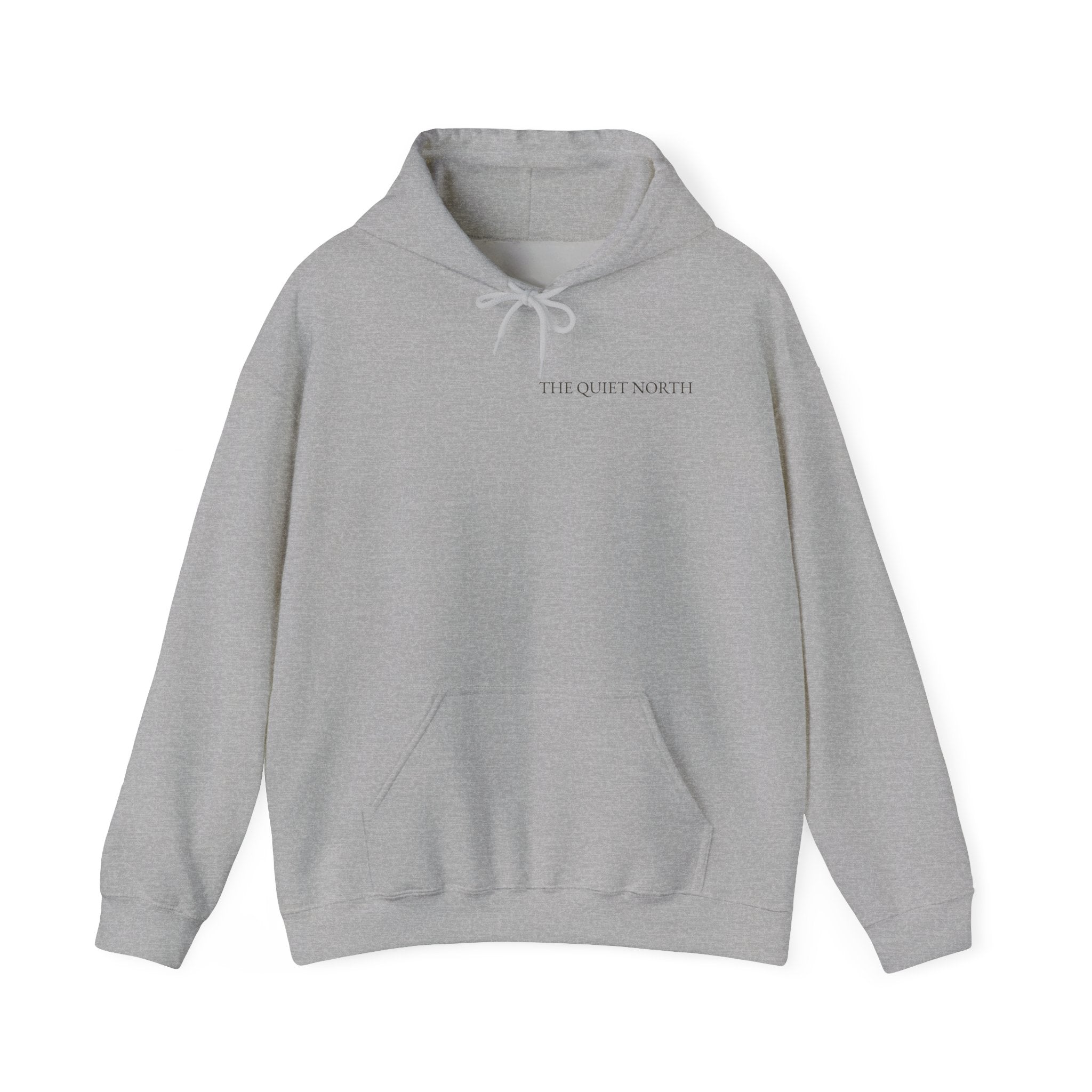 The Quiet North – “Dusk Forest” Back-Print Hoodie (Heather Grey)