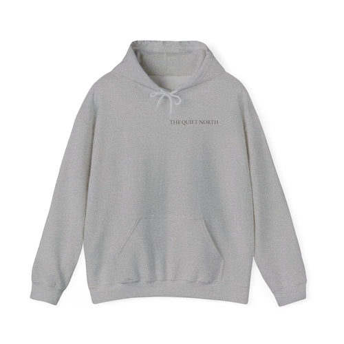 The Quiet North – “Dusk Forest” Back-Print Hoodie (Heather Grey)