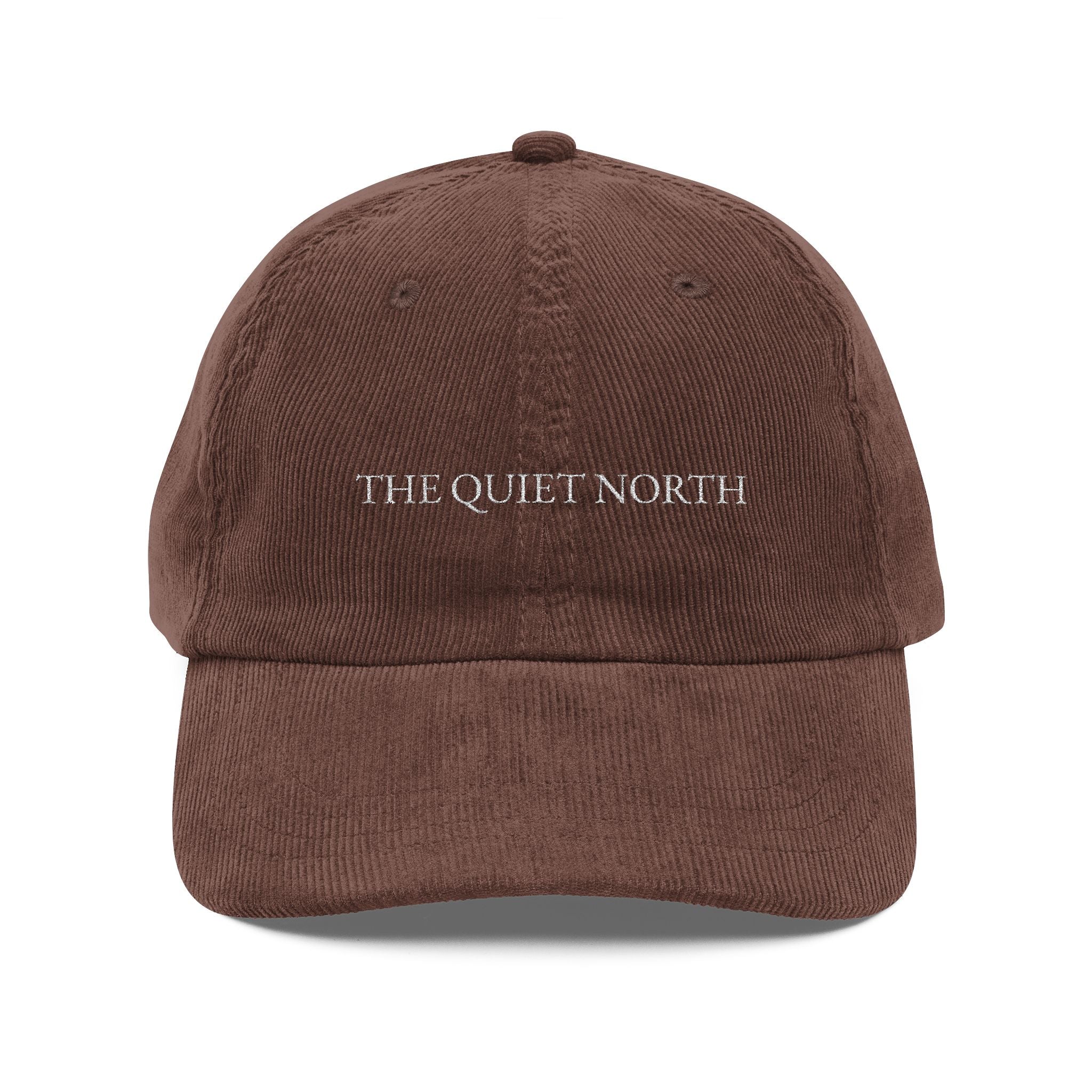 Vintage Corduroy Cap with 'THE QUIET NORTH' Embroidery, Hipster Hat, Casual Fashion Accessory, Outdoor Events, Perfect Gift