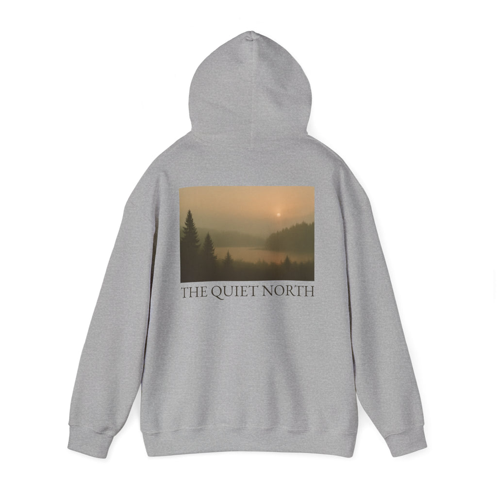 The Quiet North – “Dusk Forest” Back-Print Hoodie (Heather Grey)