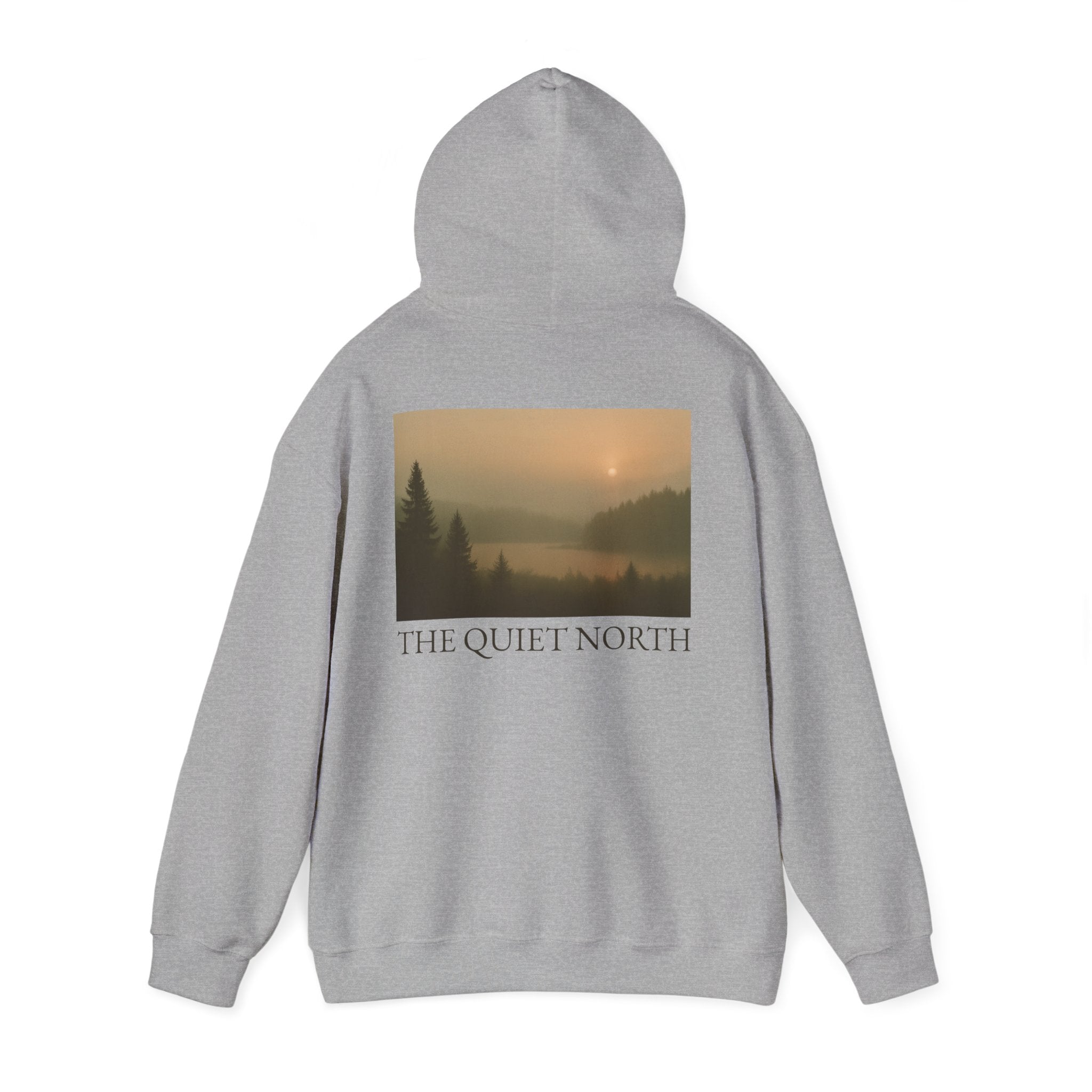 The Quiet North – “Dusk Forest” Back-Print Hoodie (Heather Grey)